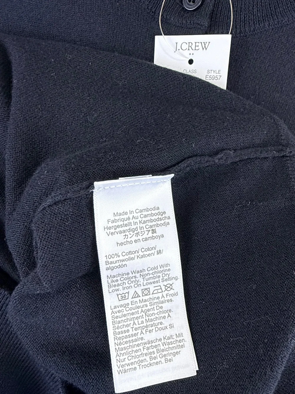 J.Crew Classic Cotton Crewneck Cardigan Sweater Black XXS